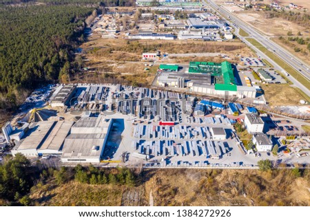 Aerial view of industrial building material,stacked on a construction site