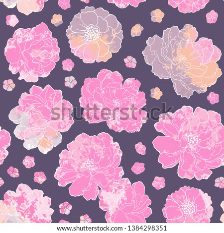 Hand painted watercolor flowers vector seamless pattern. 
