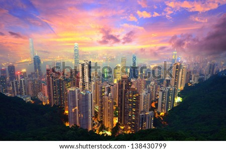 Famed skyline of Hong Kong from Victoria Peak