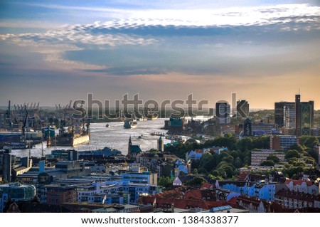 Hamburg Germany beautiful cityscape view harbor port sunset ships city