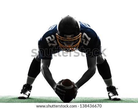 one center  american football player man in silhouette studio isolated on white background