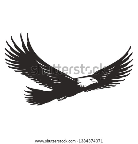 Monochrome flying eagle template in vintage style isolated vector illustration