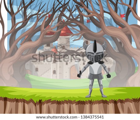 Knight in armour wood scene illustration