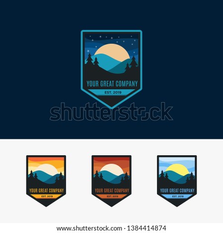 Mountain at night view with flat style