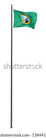 Washington flag on a pole, isolated on a white background