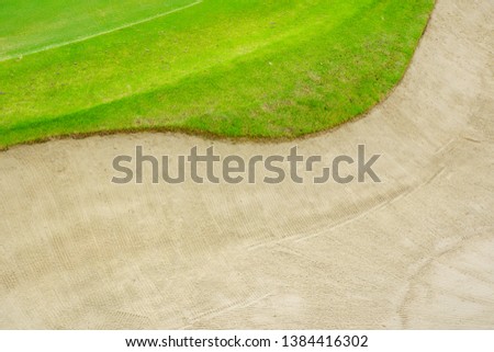 Top view golf court,  beautiful Bunkers sand, putting green and green nature grass, Fairway Rough.