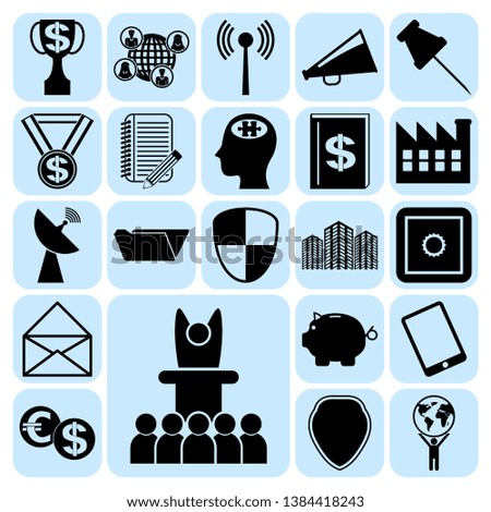 Set of 22 business icons, symbols or pictograms. Collection. Detailed design. Vector Illustration.