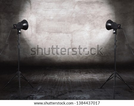 photo studio in old grunge room with concrete wall, urban background