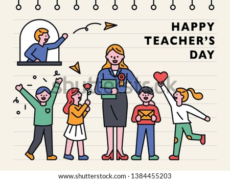 happy teachers day characters. note concept. flat design style minimal vector illustration