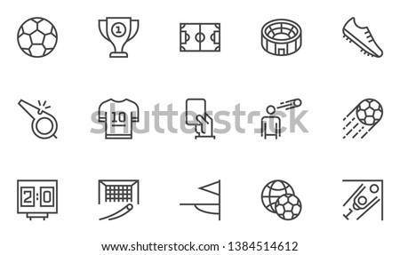 Soccer Vector Line Icons Set. Cup Winner, Football Championship, football world Cup, Stadium. Editable Stroke. 48x48 Pixel Perfect. Royalty-Free Stock Photo #1384514612