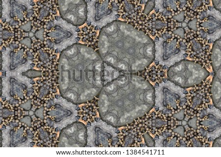 Raster abstract kaleidoscopic pattern of seaweed on sand, suitable for bed linen, packaging, textiles, fabrics, scrapbooking, printing, greeting card.