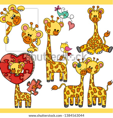 Cute giraffe set digital elements
