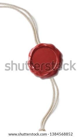 Red wax seal or stamp with thread isolated
