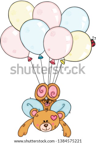 Cupid of teddy bear flying with balloons
