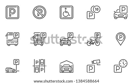 Parking Vector Line Icons Set. Parking Spaces, Car Park, Paid Parking. Editable Stroke. 48x48 Pixel Perfect. Royalty-Free Stock Photo #1384588664