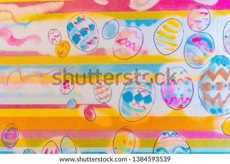 Easter eggs colorful watercolor draw. Spring colors lines background. Beautiful card. Space for copy text. 