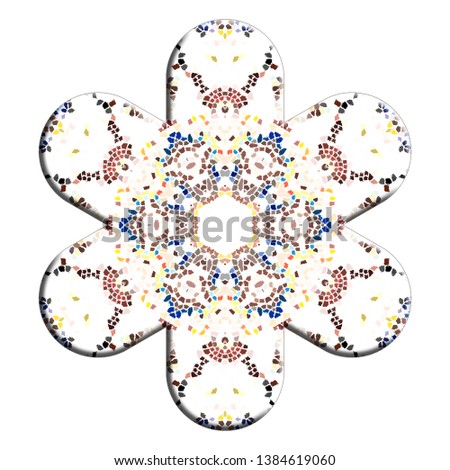Convex colorful relief mosaic flower isolated on white background