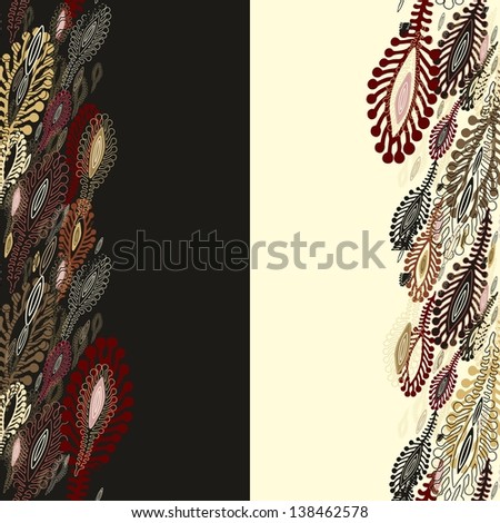 Set of seamless decorative borders with stylized peacock feathers