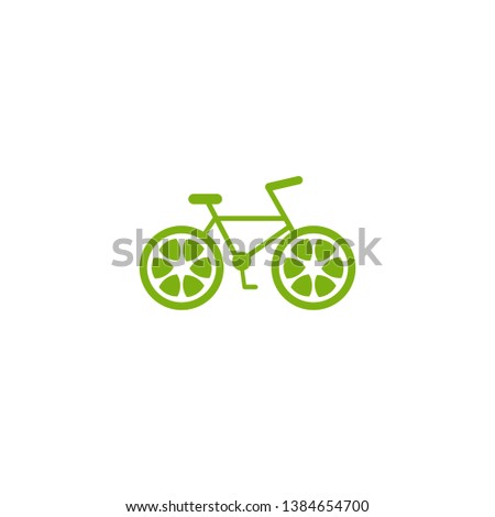 Green bicycle with lime wheels icon. Flat bike logo isolated on white. Vector illustration. Eco transport symbol. Healthy journey. Ecology. Go green. Summer trip, vacation, journey
