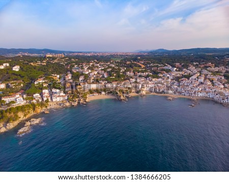 Drone picture over the Costa Brava coastal, small village Calella de Palafrugell of Spain