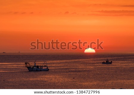 Fishing boats at dawn in the Adriatic sea