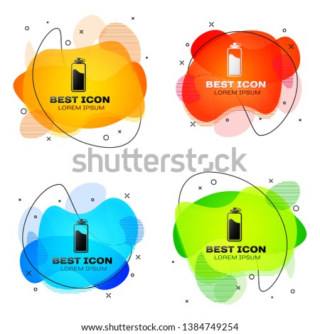 Black Sport bottle with water icon isolated on white background. Set of liquid color abstract geometric shapes. Vector Illustration