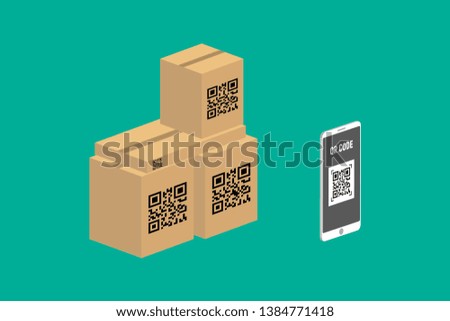 Isometric flat vector concept of QR code, barcode scanning, verification app.