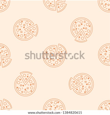Pizza seamless pattern with icons. Style Outline. illustration on the theme of bakery products and bread baking. Vector background.
