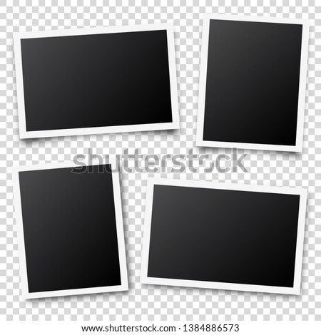 Photo card frame,film set. Retro vintage photograph with shadow. Digital snapshot image. Photography art. Template or mockup for design. Vector illustration Royalty-Free Stock Photo #1384886573