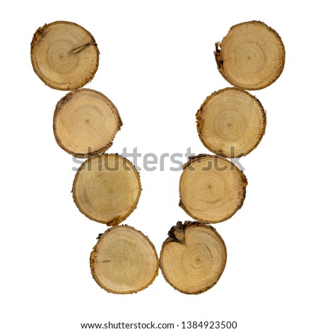 Wooden stumps, letter V, alphabet, white background isolated
