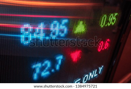 Financial stock exchange market display screen board on the street, selective focus