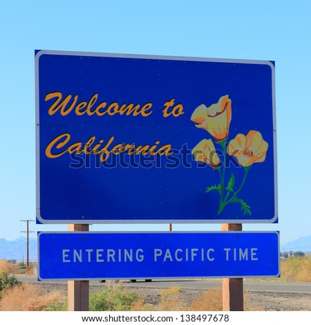 Entering Pacific Time Road Sign with Welcome to California poster