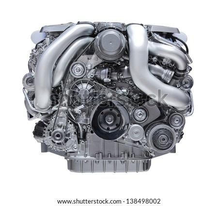 modern car engine isolated on white background. Royalty-Free Stock Photo #138498002