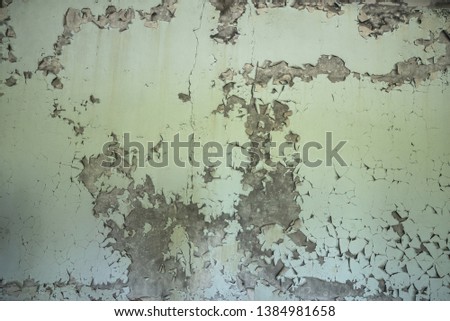 Flaking paint on the wall in abandoned building in Pripyat ghost city, Chernobyl Exclusion Zone, Ukraine