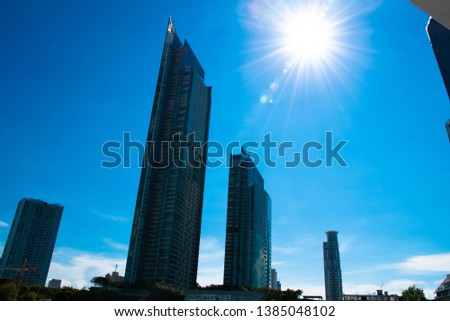 Tower and blue sky background, The sun in sky