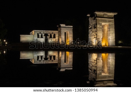 The temple of Debod an ancient Egyptian temple that was dismantled and rebuilt in Madrid, Spain. The shrine was originally erected 15 kilometres south of Aswan in Upper Egypt. 