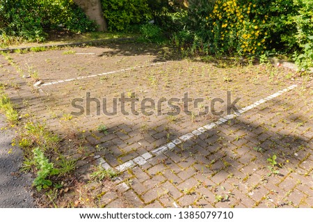 An overgrown, disused car park. Royalty-Free Stock Photo #1385079710