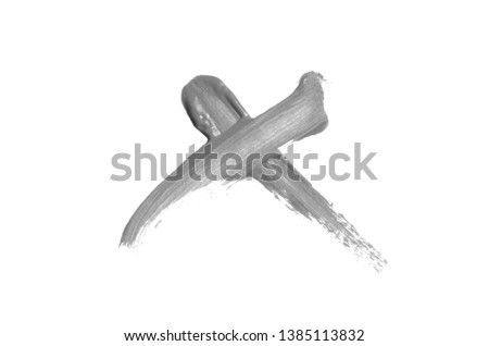 Bright liquid lipstick smear in the form of a check mark isolated on a white background. Cosmetic product stroke. Yes sign for checkbox. Gray color