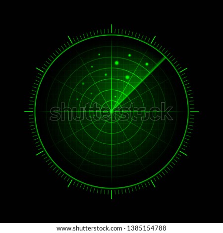 Vector green radar. HUD radar display. Military search system. Vector EPS10. Royalty-Free Stock Photo #1385154788