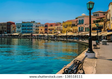 Beautiful cityscape and promenade in city of Chania on island of Crete, Greece Royalty-Free Stock Photo #138518111