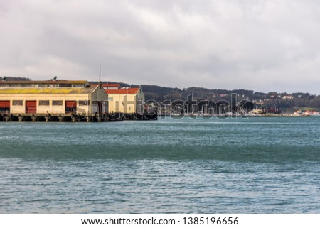 San Francisco, California / USA - March 15, 2018: View of Festival Pavilion from across the cove at the Aquatic Park Pier