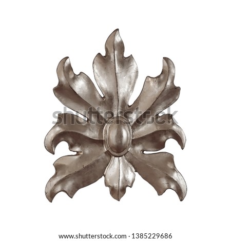 Silver decorative floral element isolated on white background. Design element with clipping path
