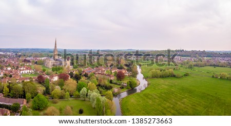 Aerial view of Salisbury cathedral in spring