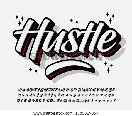 Modern graffiti font effect with highlight and shadow, youth style lettering font Royalty-Free Stock Photo #1385319359