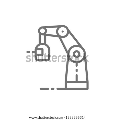 Wireless robotic welding machine, robotic arm with spark torch line icon.