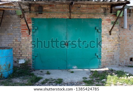 old metal warehouse door, hangar, high resolution photo