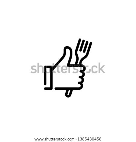 Vector hand like icon template. Thumbs up sign background. Good food logo illustration with fork sign. Line symbol for farmers market, cafe, restaurant, catering, cooking business Royalty-Free Stock Photo #1385430458
