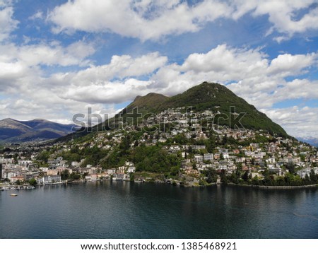Aerial view of Lago di Lugano, Ticino, Switzerland