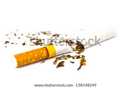 Broken and breaks the cigarette isolated on white background