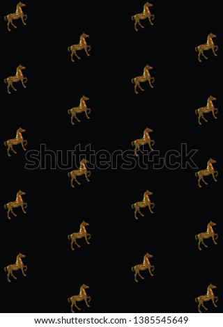 Pattern background made from figure of a brassy horse in stand up position over the black background - Image 